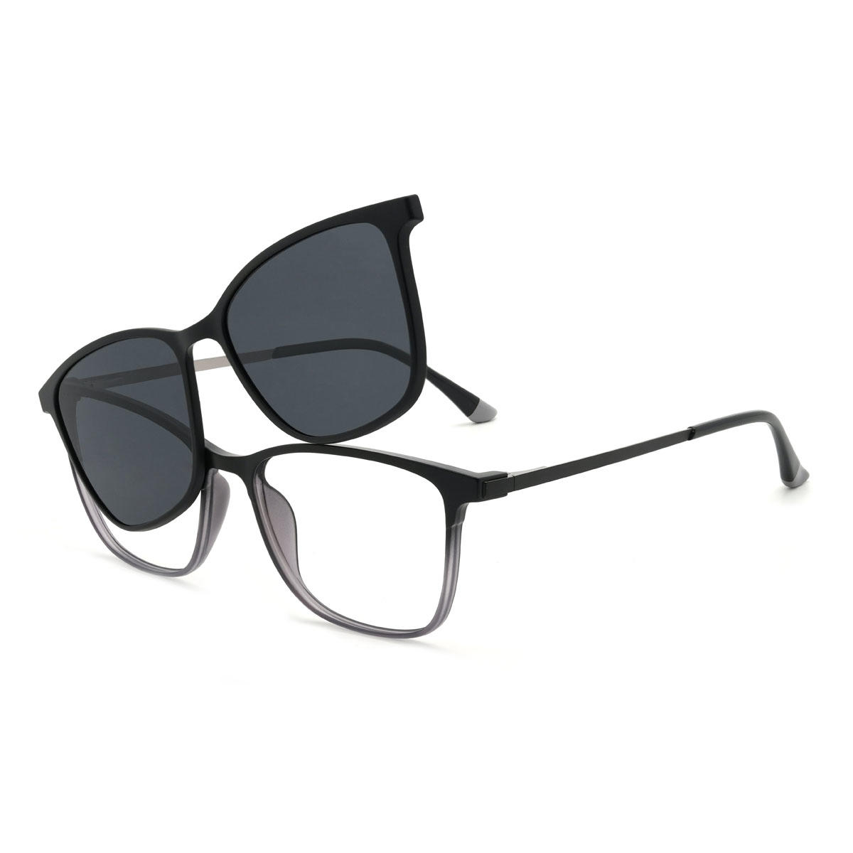 Negro Gris Idrees Gafas - Rectangle Clip-On Sunglasses