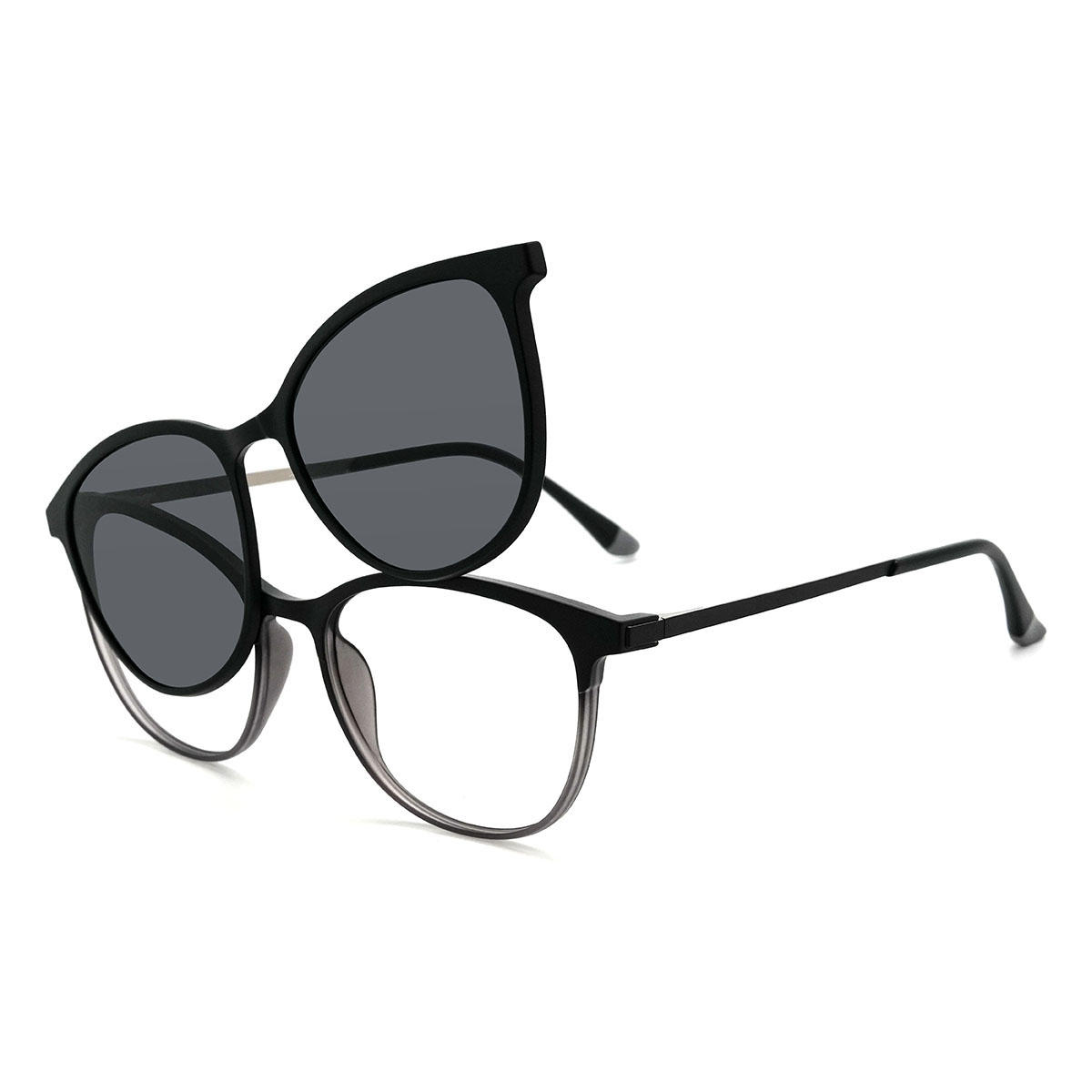 Noir Gris Conan Lunettes - Oval Clip-On Sunglasses