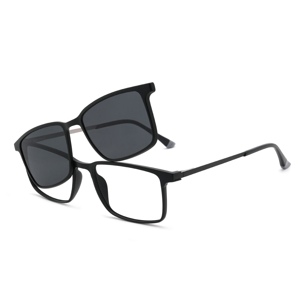 Negro Kailo Gafas - Rectangle Clip-On Sunglasses
