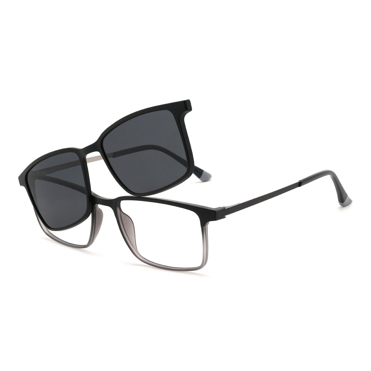 Noir Gris Kailo Lunettes - Rectangle Clip-On Sunglasses