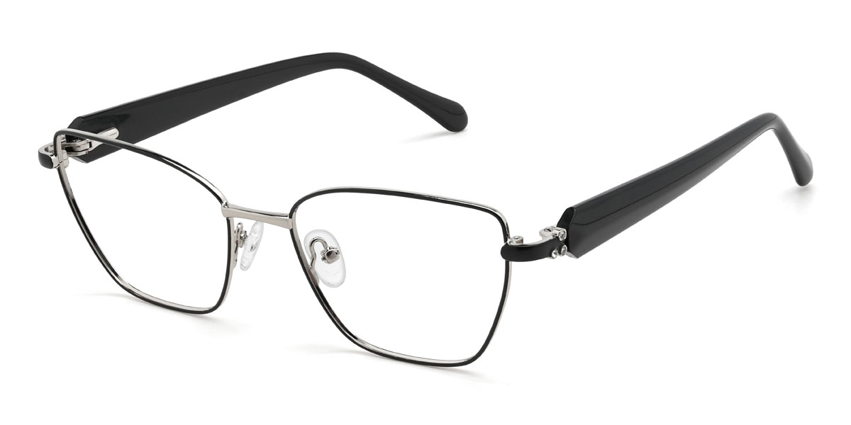 Schwarz Silber Greta Brille - Cat Eye Glasses