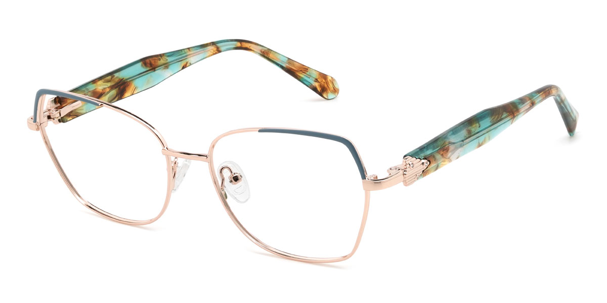 Gold Cyan Alanna Glasses - Rectangle Glasses