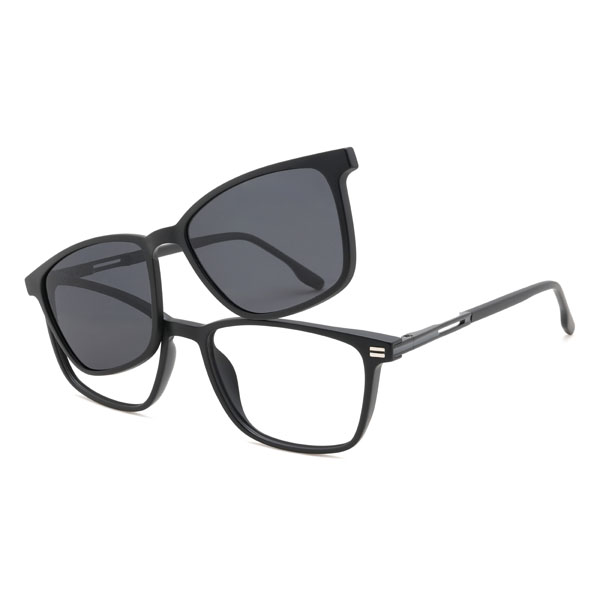 Noir Kamiyah Lunettes - Rectangle Clip-On Sunglasses