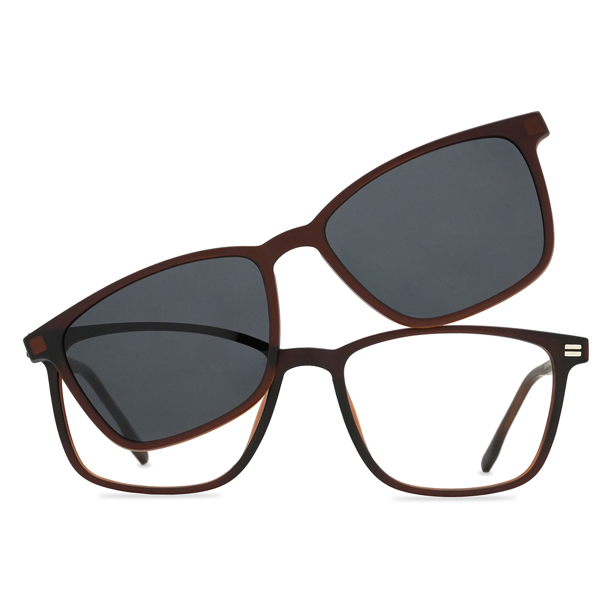 Brown Kamiyah - Rectangle Clip-On Sunglasses