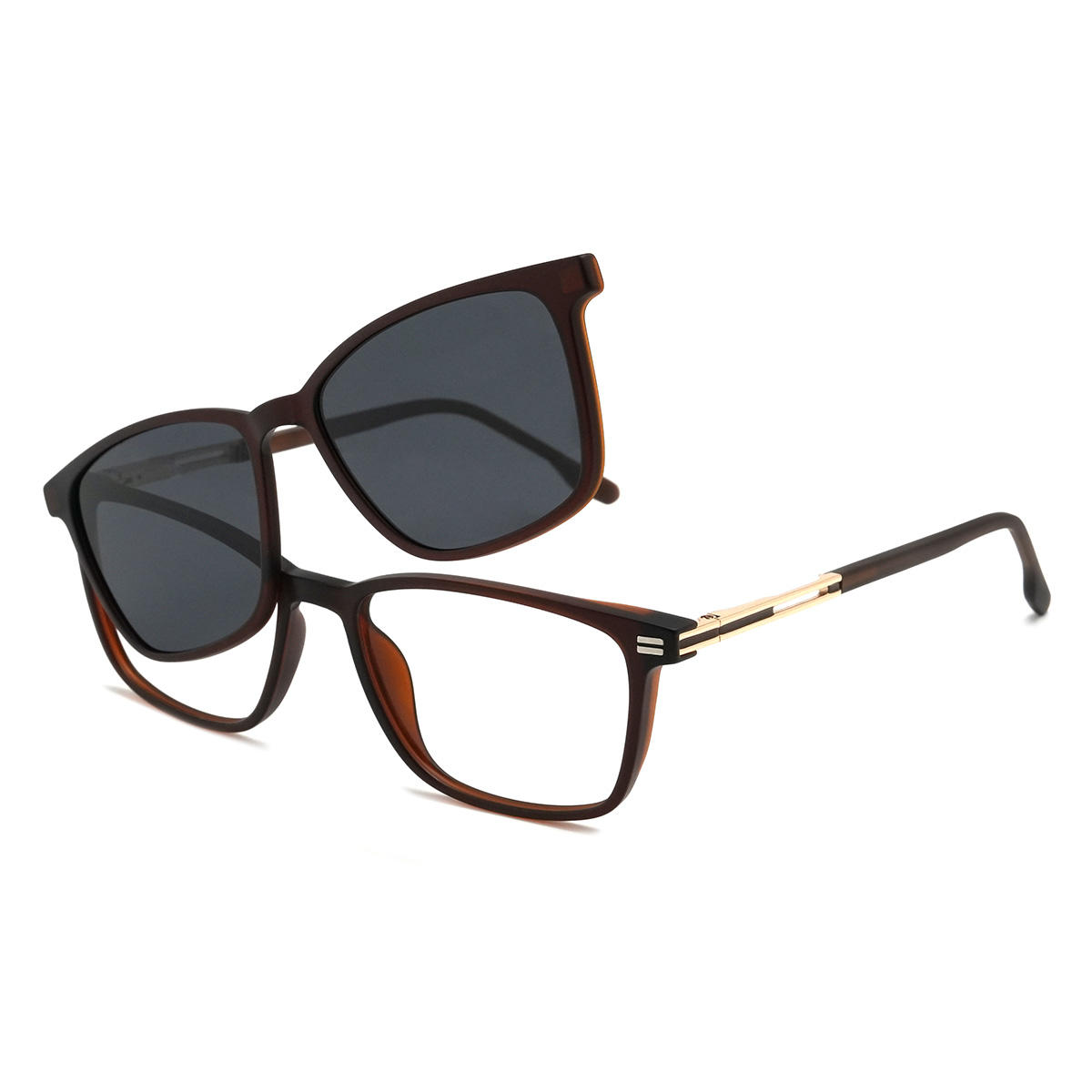 Marron Kamiyah Lunettes - Rectangle Clip-On Sunglasses