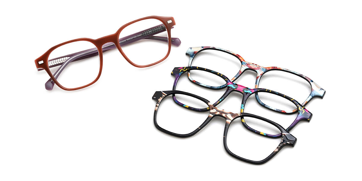 Rotbraun Marcos Brille - Square Clip-On Sunglasses