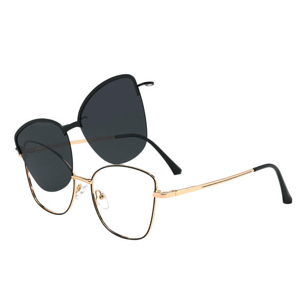 Gold Schwarz Melani Brille - Cat Eye Clip-On Sunglasses