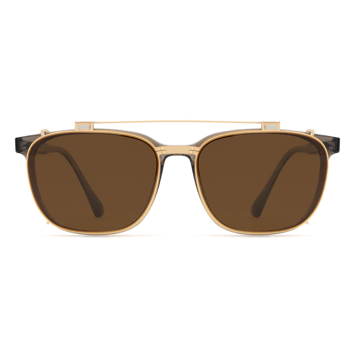 Gold Brown Brodie Glasses - Rectangle Clip-On Sunglasses