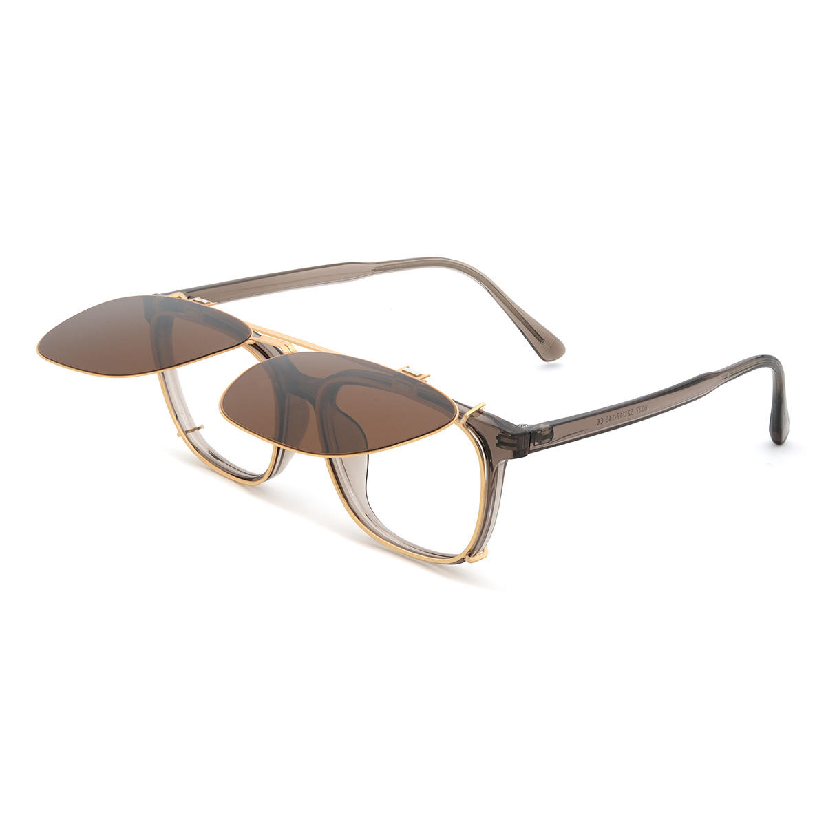 Gold Brown Brodie Glasses - Rectangle Clip-On Sunglasses