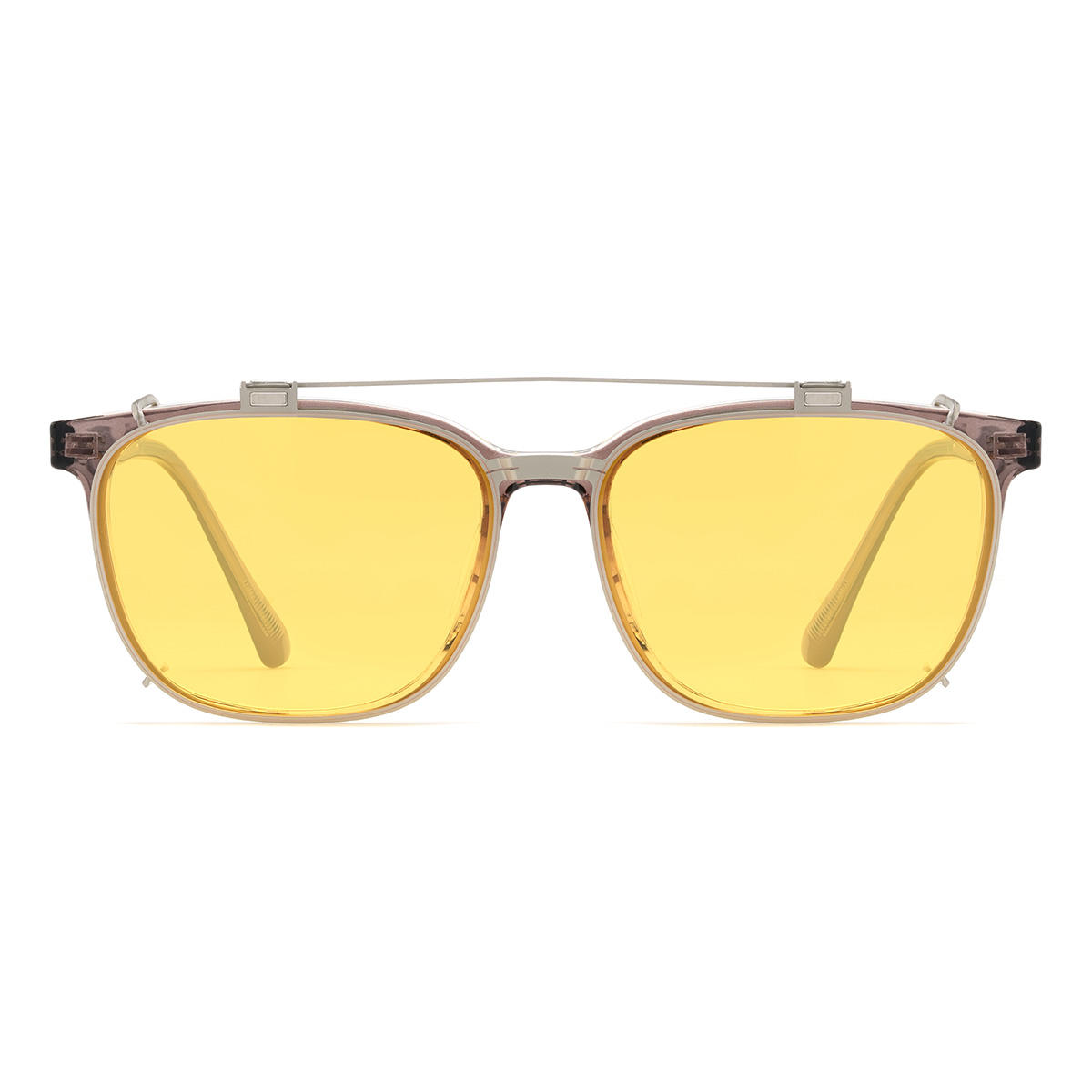 Silver Yellow Brodie Glasses - Rectangle Clip-On Sunglasses