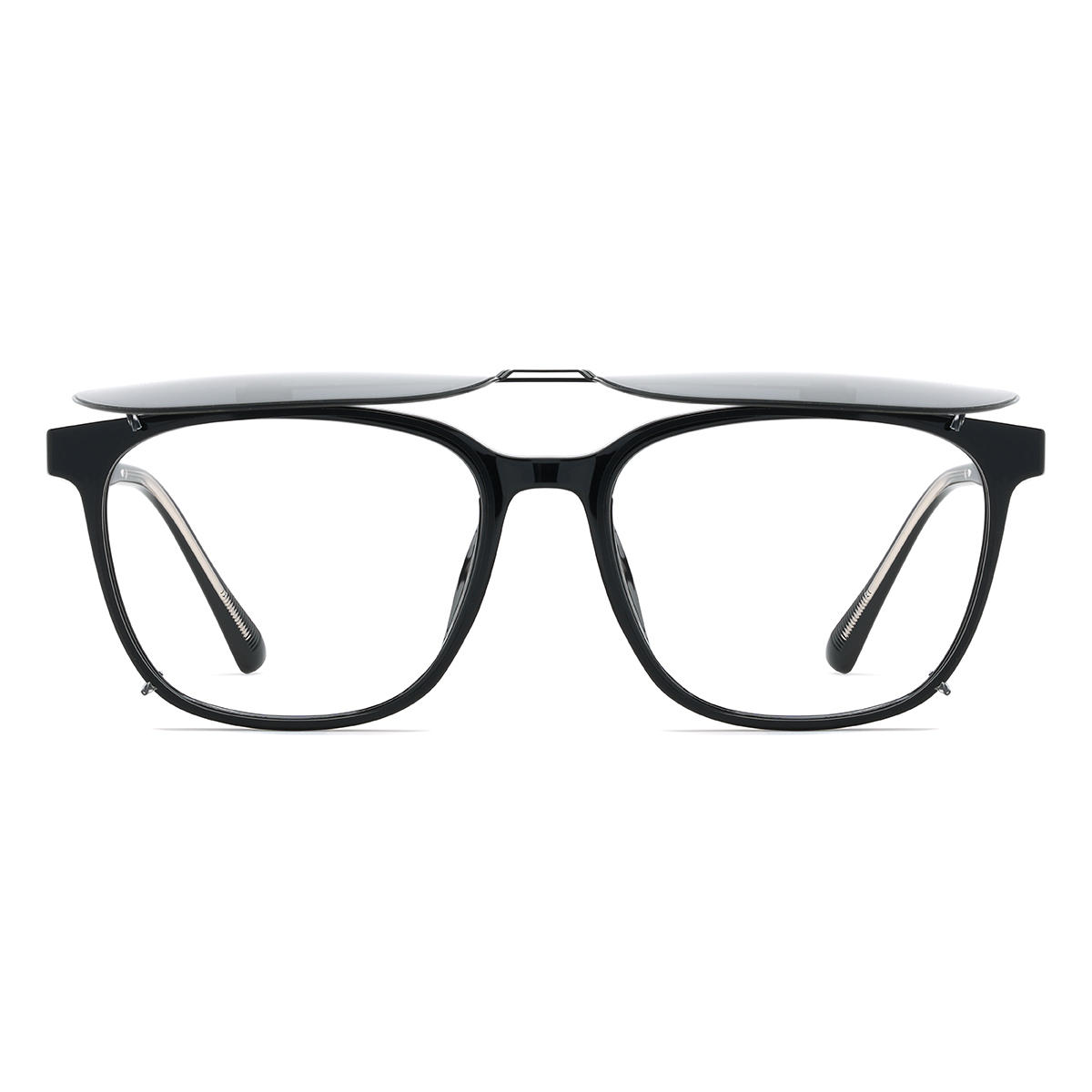 Black Grey Brodie Glasses - Rectangle Clip-On Sunglasses