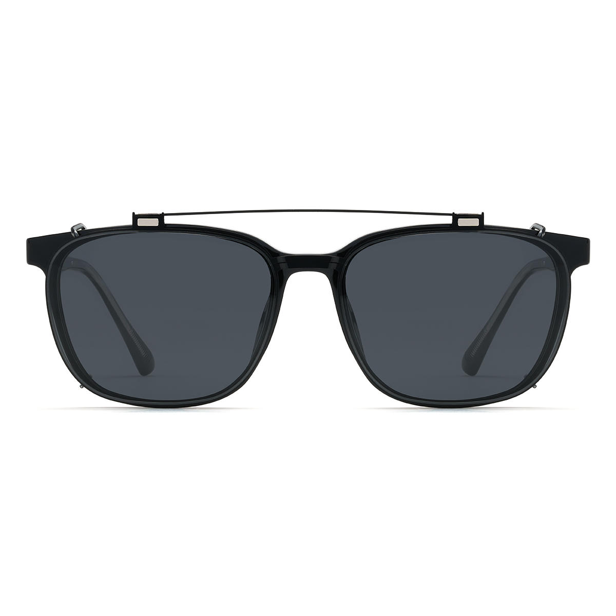 Black Grey Brodie Glasses - Rectangle Clip-On Sunglasses