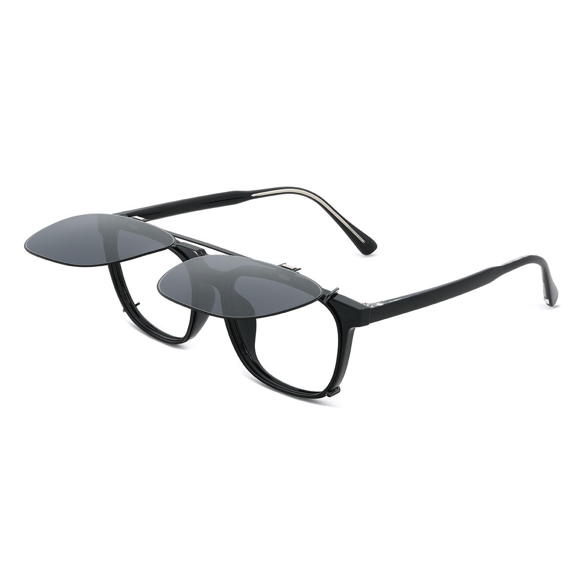 Black Grey Brodie Glasses - Rectangle Clip-On Sunglasses