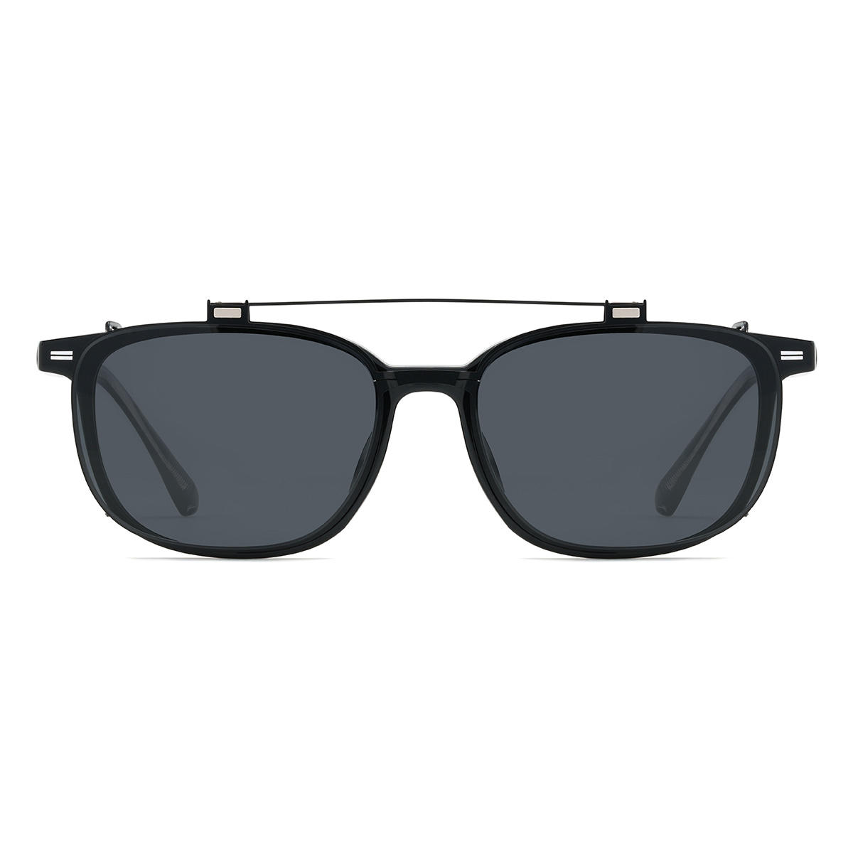 Black Grey Alvaro Glasses - Rectangle Clip-On Sunglasses