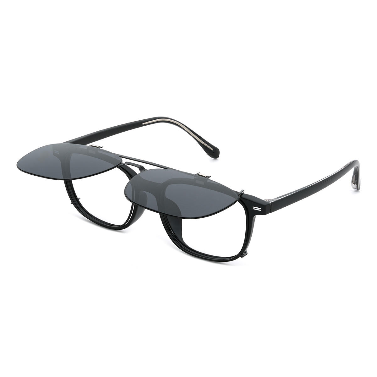 Black Grey Alvaro Glasses - Rectangle Clip-On Sunglasses