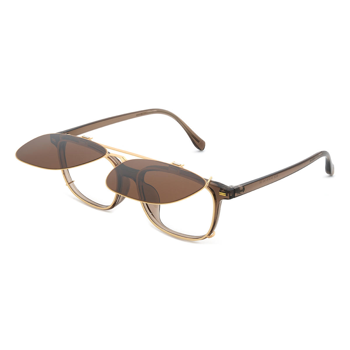 Gold Brown Alvaro Glasses - Rectangle Clip-On Sunglasses