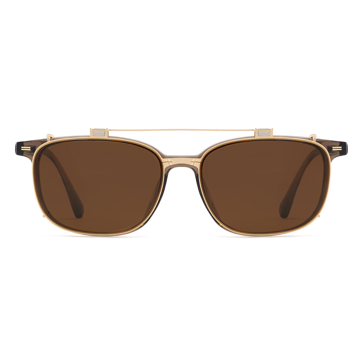 Gold Brown Alvaro Glasses - Rectangle Clip-On Sunglasses