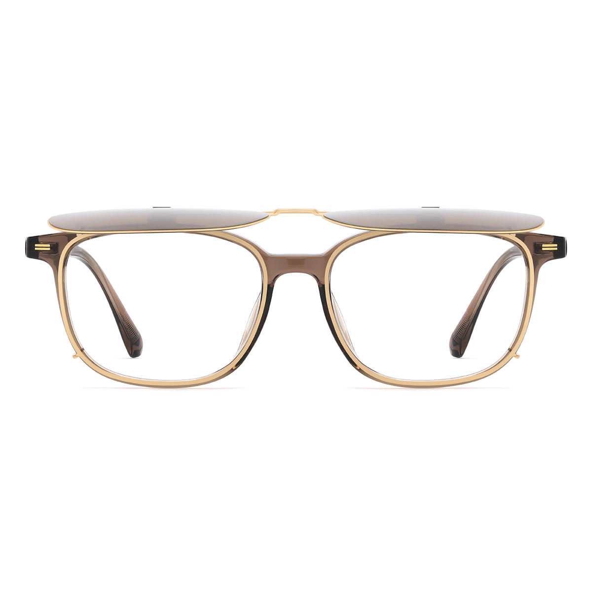 Gold Brown Alvaro Glasses - Rectangle Clip-On Sunglasses