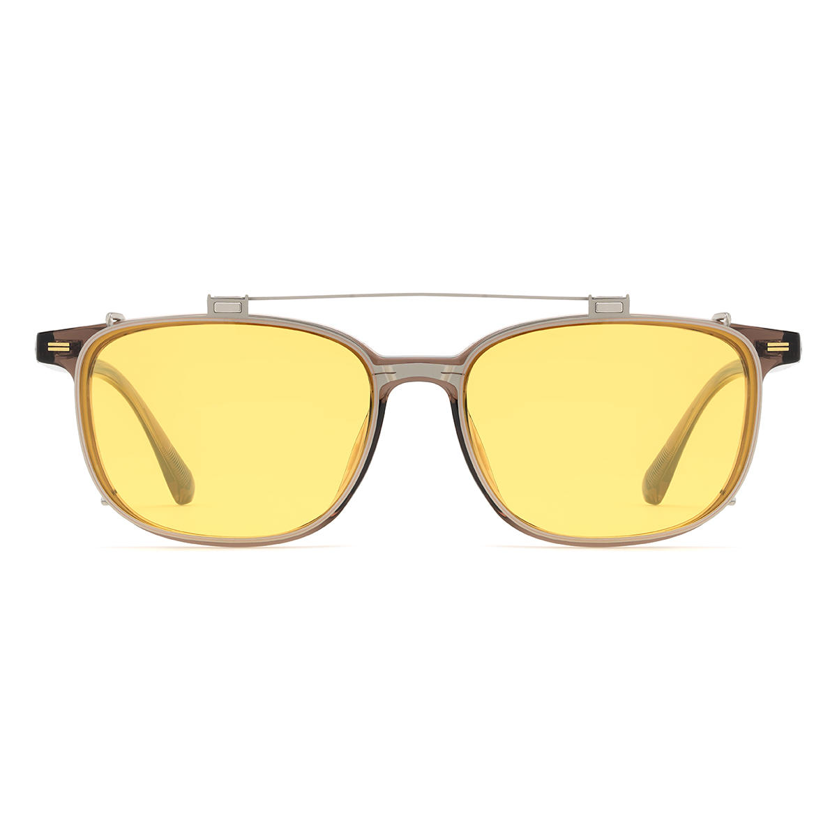 Silver Yellow Alvaro Glasses - Rectangle Clip-On Sunglasses
