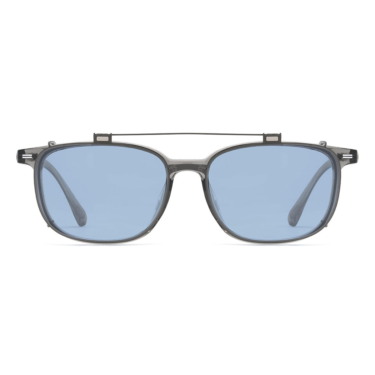 Grey Blue Alvaro Glasses - Rectangle Clip-On Sunglasses