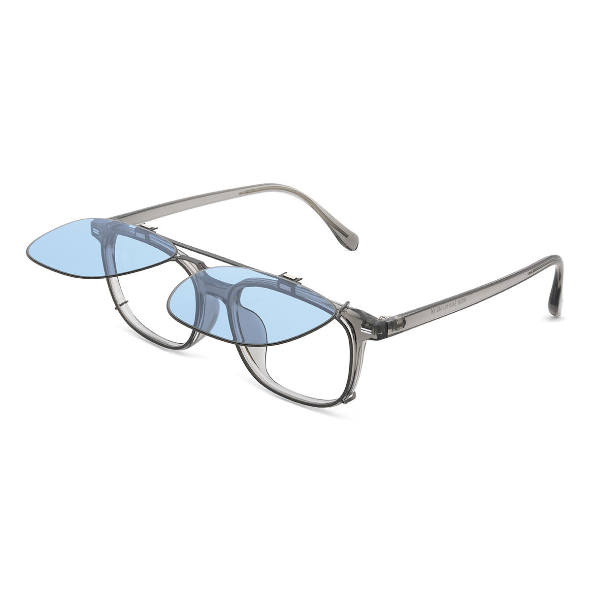 Grey Blue Alvaro Glasses - Rectangle Clip-On Sunglasses