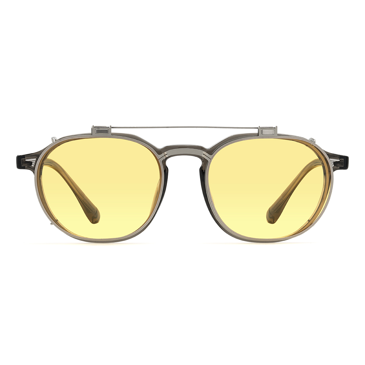 Silver Yellow Saeed Glasses - Oval Clip-On Sunglasses