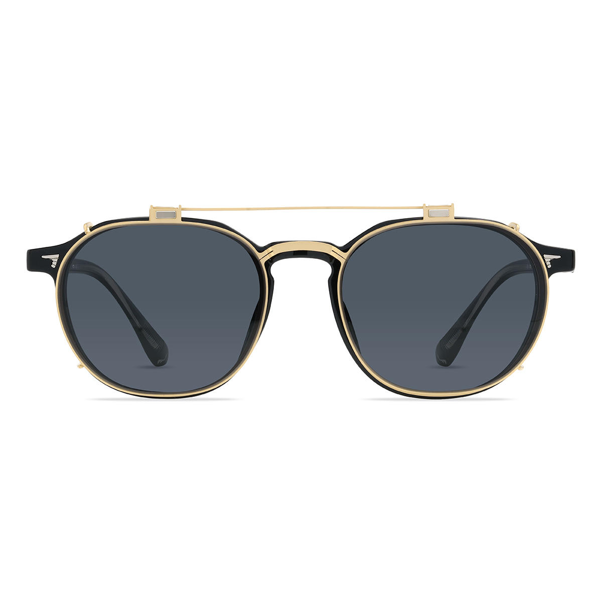 Gold Grey Saeed Glasses - Oval Clip-On Sunglasses