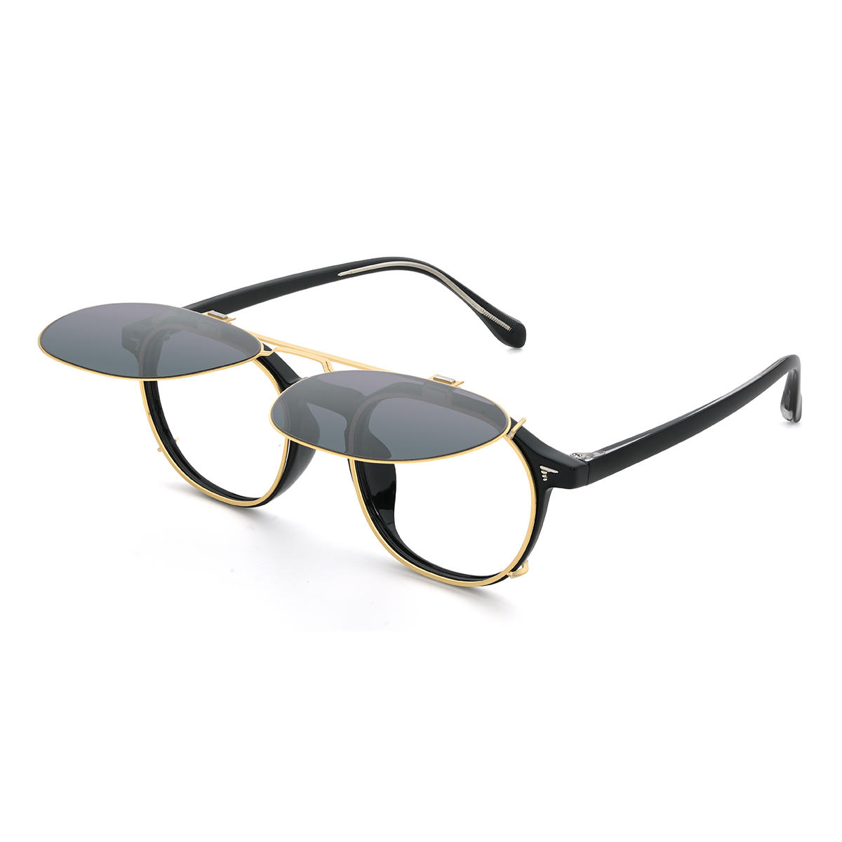 Gold Grey Saeed Glasses - Oval Clip-On Sunglasses
