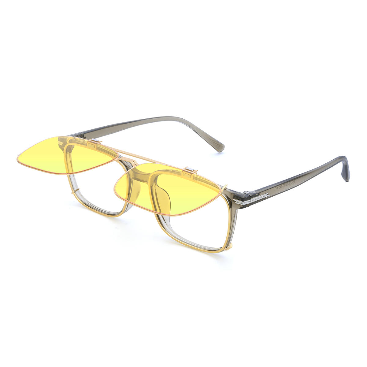 Rose Gold Yellow Markus Glasses - Rectangle Clip-On Sunglasses