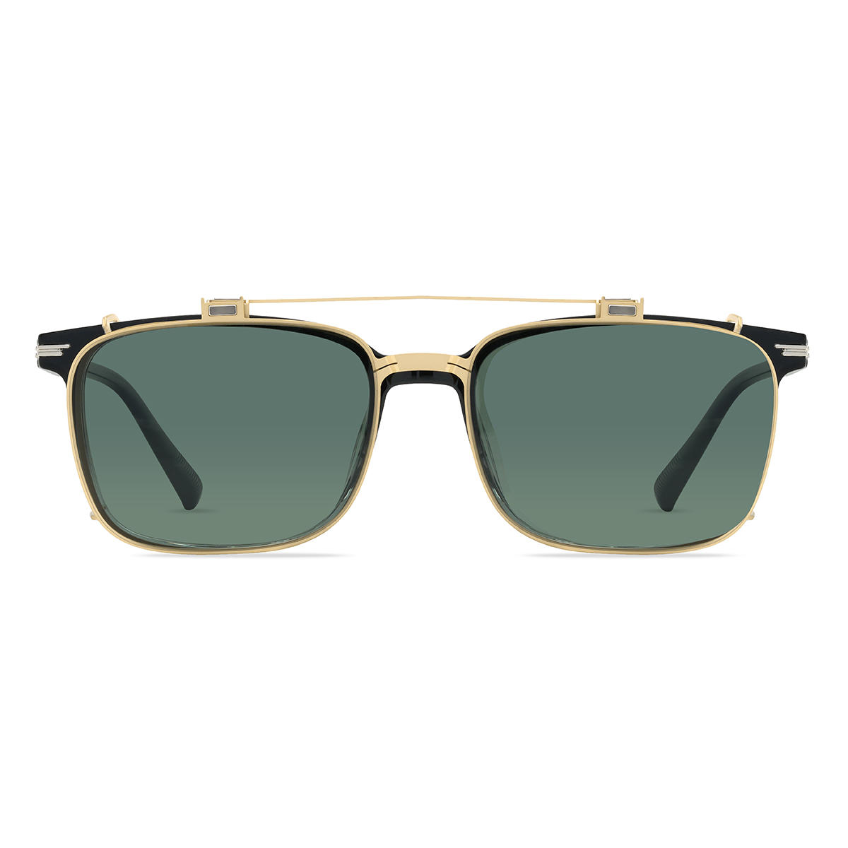 Gold Dark Green Markus Glasses - Rectangle Clip-On Sunglasses
