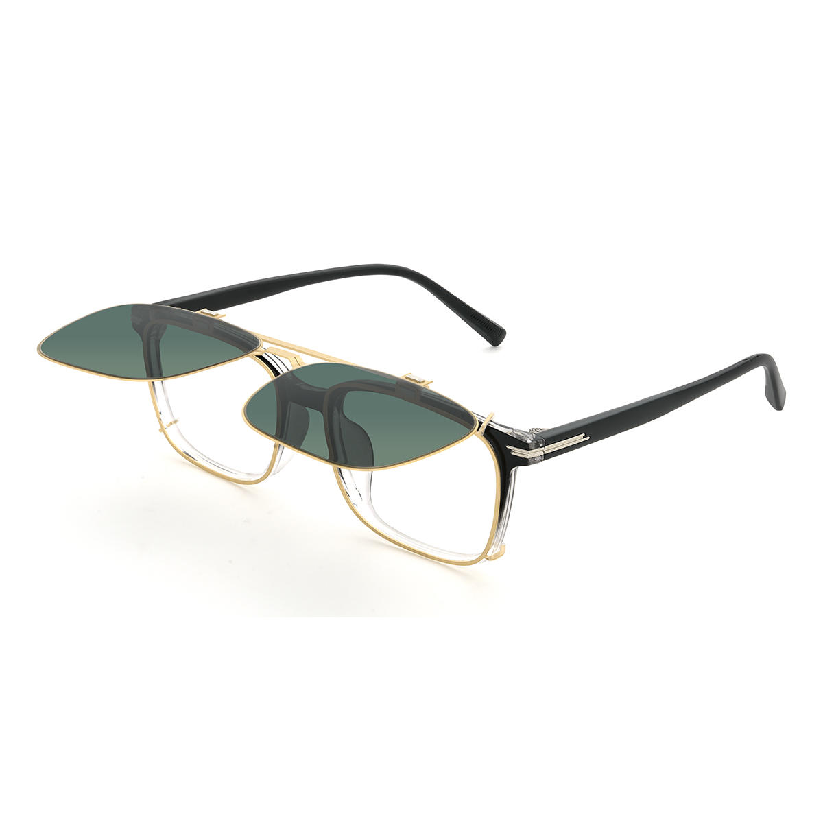 Gold Dark Green Markus Glasses - Rectangle Clip-On Sunglasses