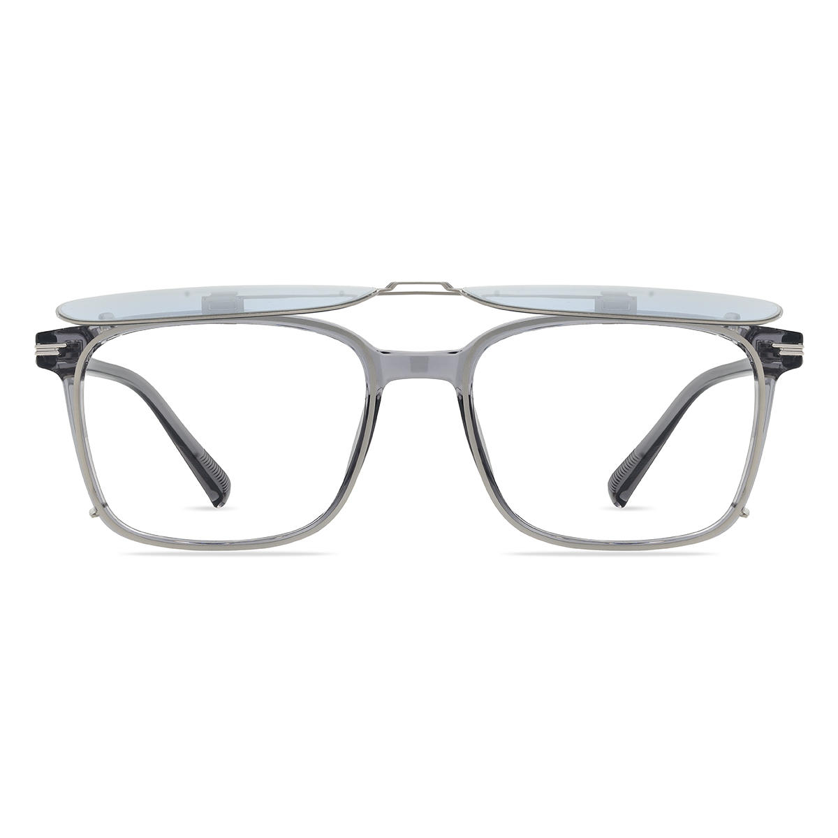 Silver Blue Markus Glasses - Rectangle Clip-On Sunglasses