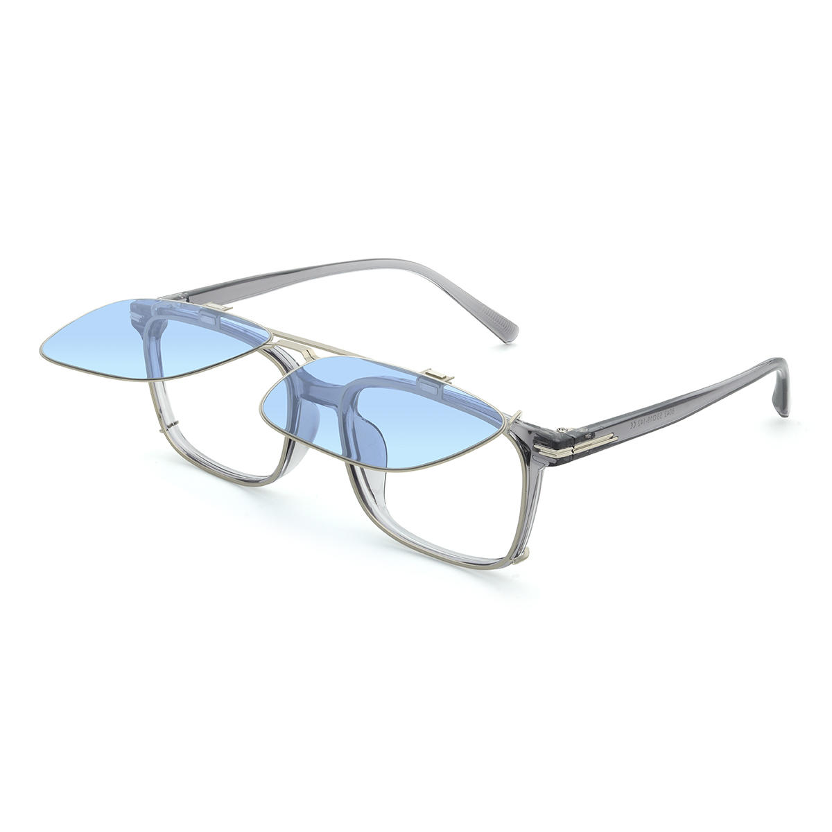 Silver Blue Markus Glasses - Rectangle Clip-On Sunglasses