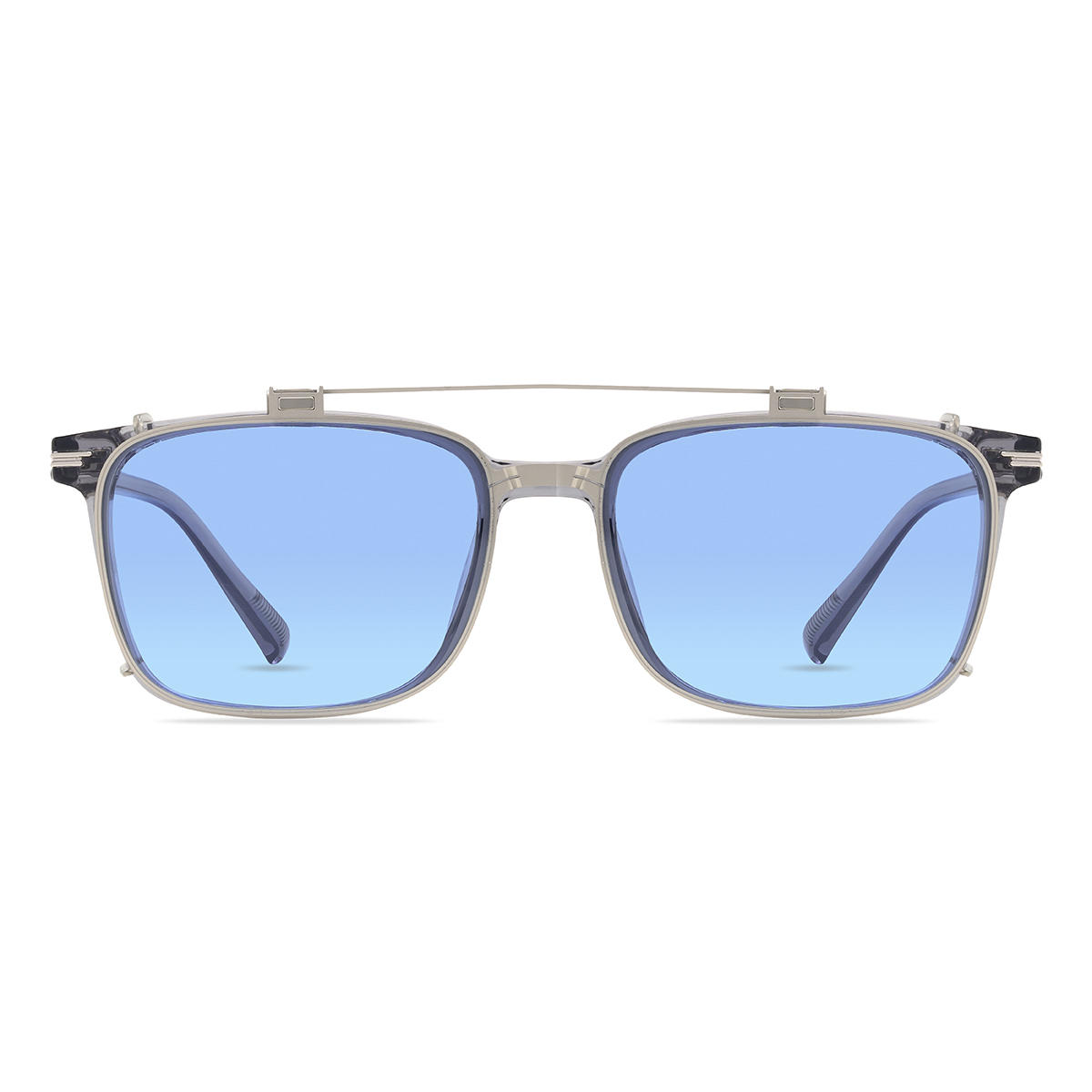 Silver Blue Markus Glasses - Rectangle Clip-On Sunglasses