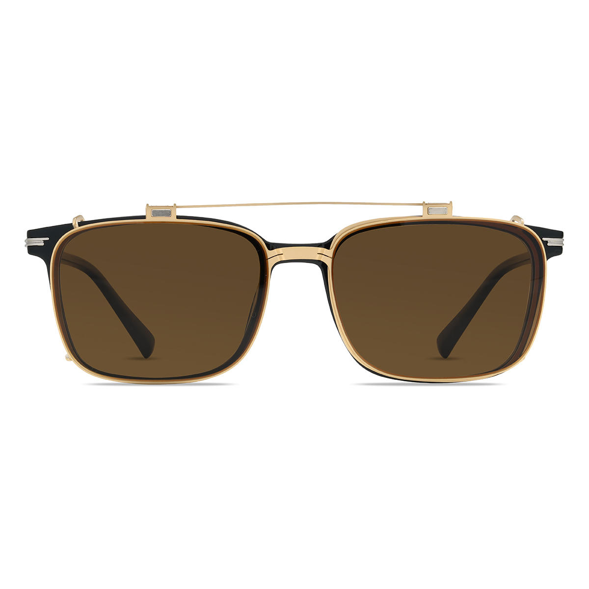 Gold Brown Markus Glasses - Rectangle Clip-On Sunglasses