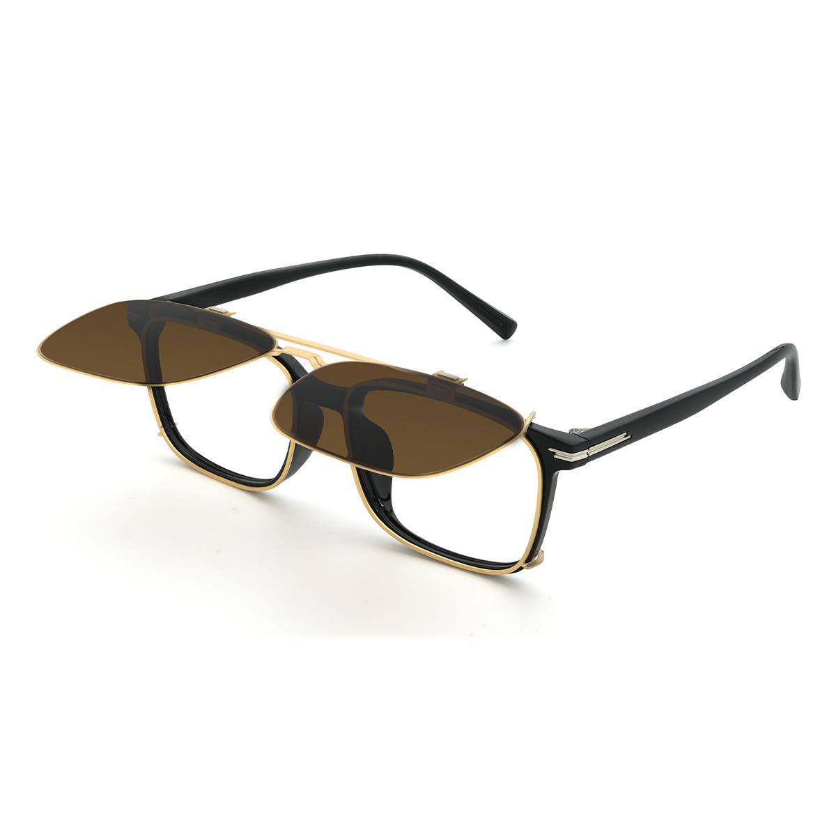 Gold Brown Markus Glasses - Rectangle Clip-On Sunglasses