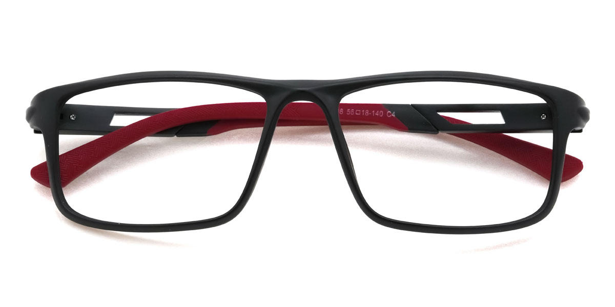 Schwarz Rot Keelah Brille - Rectangle Glasses