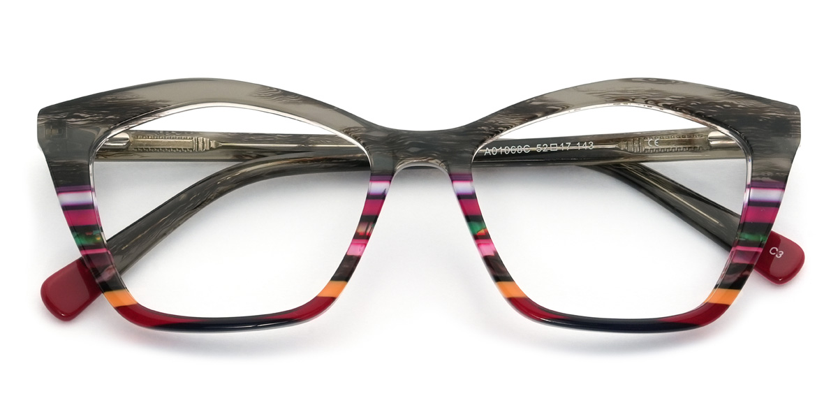 Grey Multicolored Zarah Glasses - Cat Eye Glasses