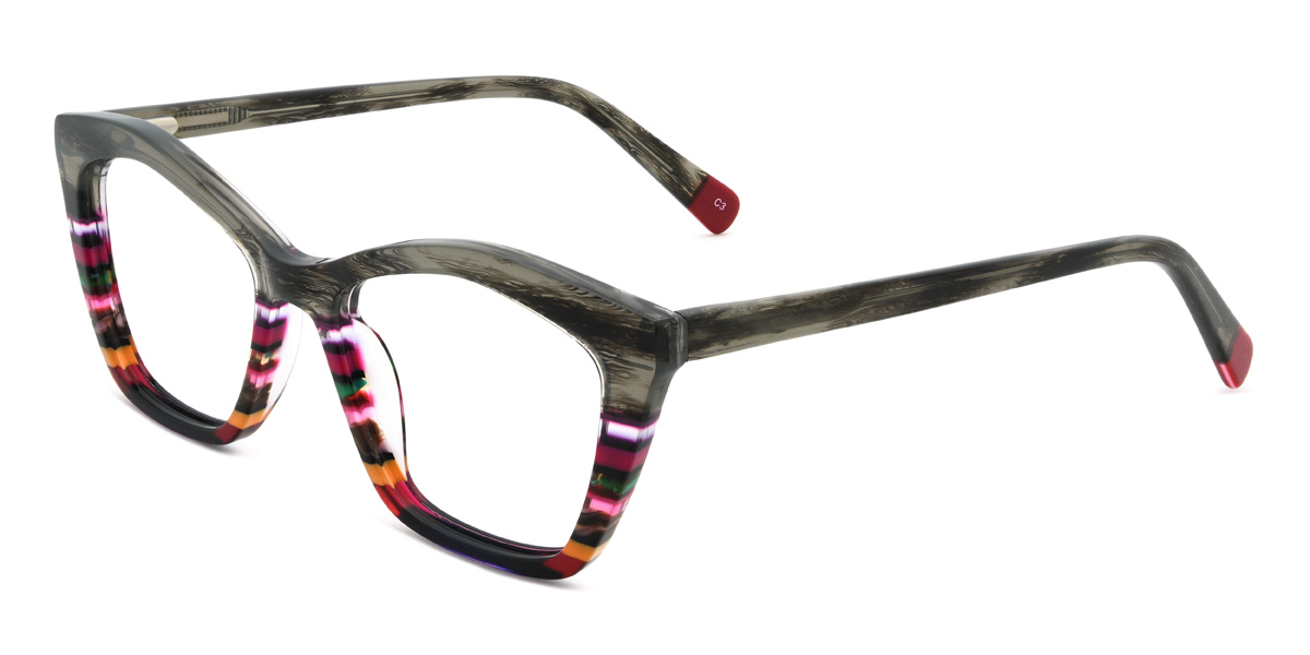 Grey Multicolored Zarah Glasses - Cat Eye Glasses