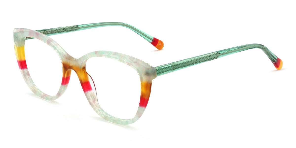 Green Pink Tortoiseshell Blaise Glasses - Oval Glasses