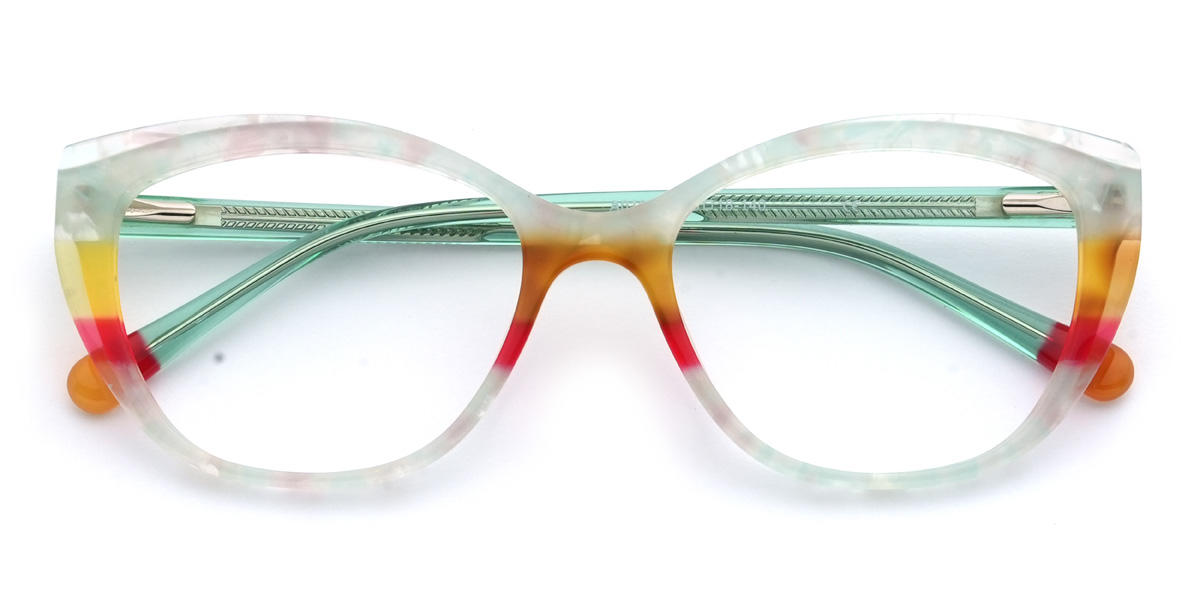 Green Pink Tortoiseshell Blaise Glasses - Oval Glasses