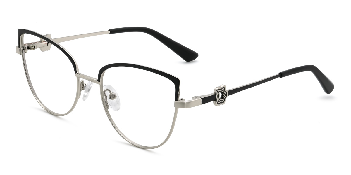 Schwarz Silber Qetsiyah Brille - Cat Eye Glasses