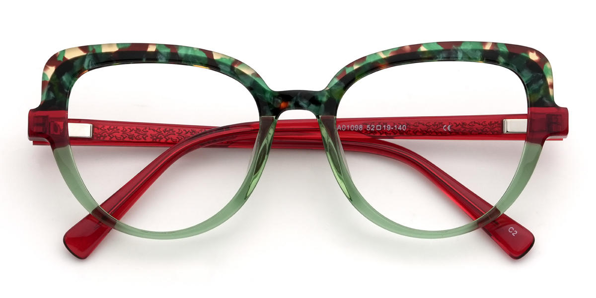 Green Tortoiseshell Green Prisha Glasses - Cat Eye Glasses