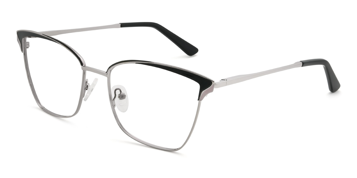 Black Silver Imaan Glasses - Rectangle Glasses