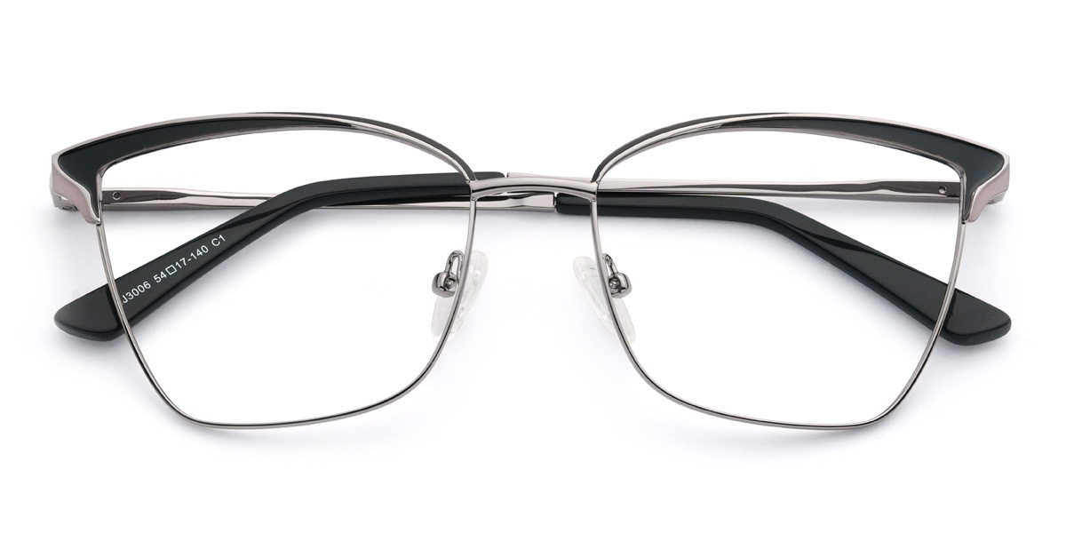 Black Silver Imaan Glasses - Rectangle Glasses
