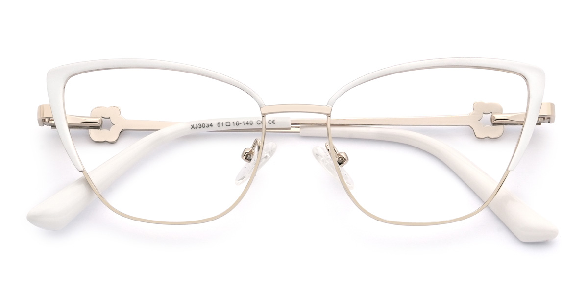 Gold White Nihira Glasses - Cat Eye Glasses