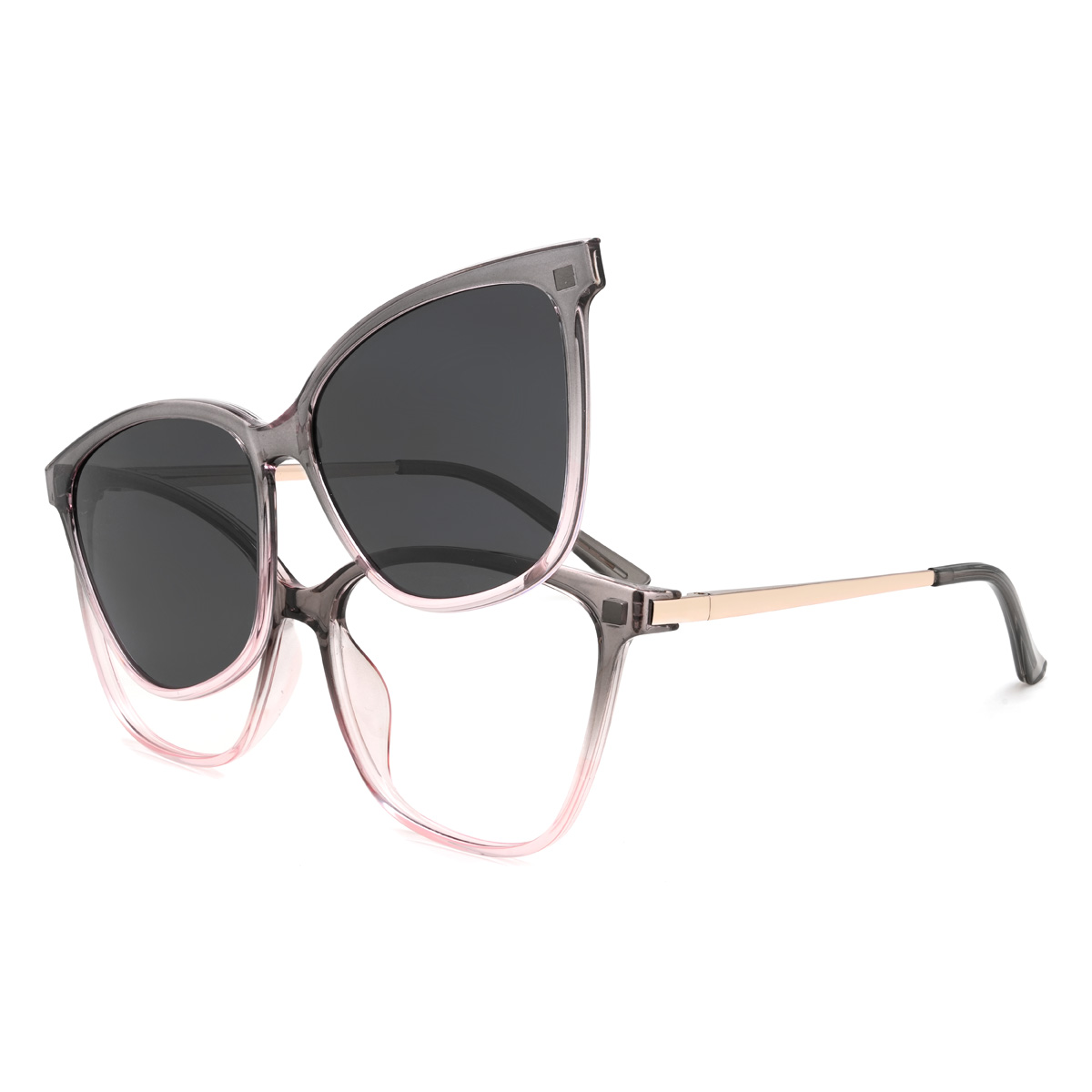 Grey Pink Baird Glasses - Cat Eye Clip-On Sunglasses