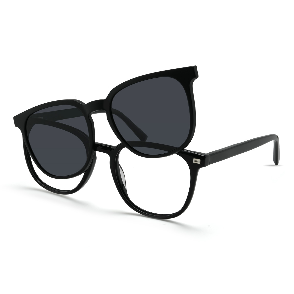 Black Zaid Glasses - Oval Clip-On Sunglasses