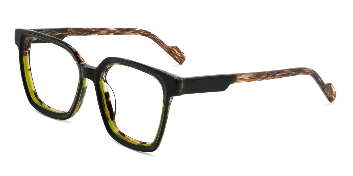Black Woodgrain Keiko Glasses - Square Glasses