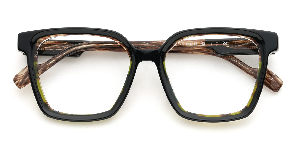 Black Woodgrain Keiko Glasses - Square Glasses